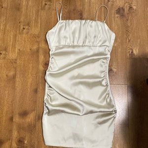 Satin Ruched Low Back Mini Dress